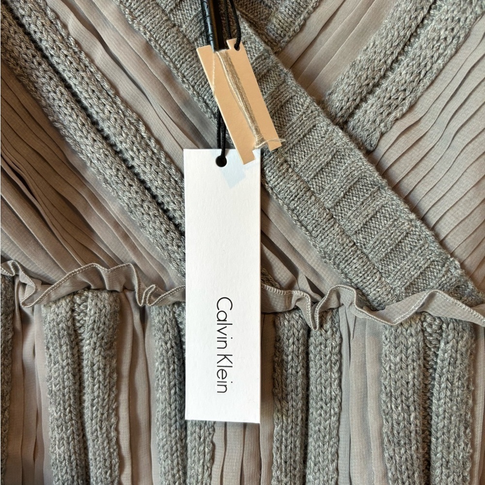 NWT Calvin Klein Sz S Y2K Knit Empire Tiered Chiffon Ruffle Midi Slip Dress - Picture 11 of 12